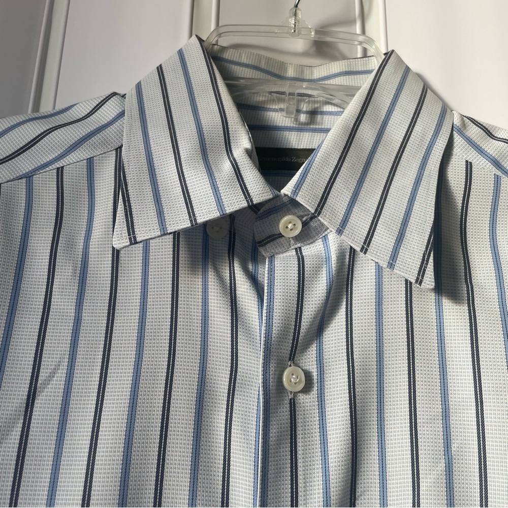 Ermenegildo Zegna blue white striped dress shirt button up men’s size medium M
